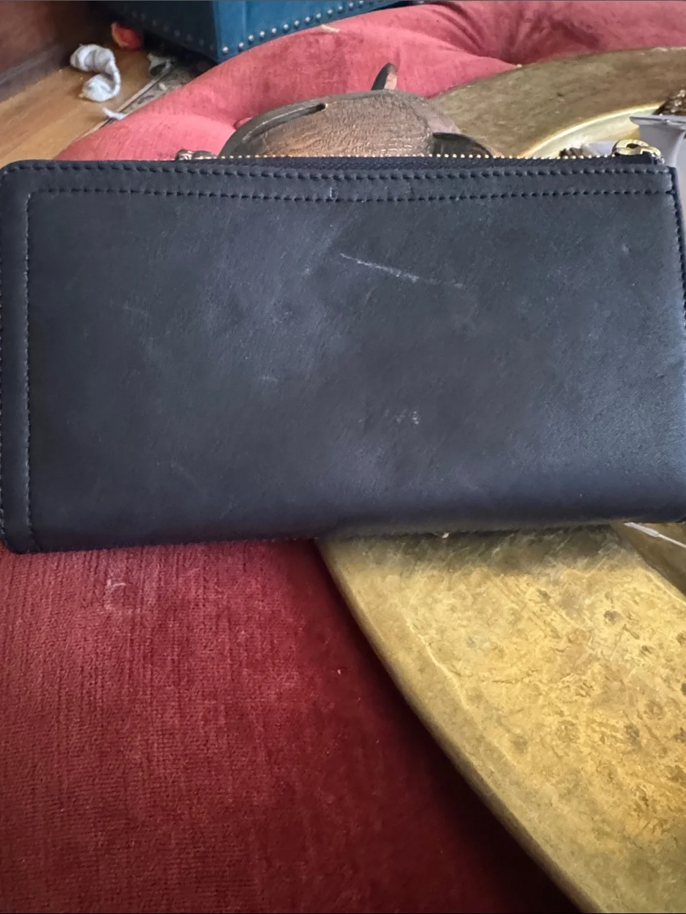 margot Black Leather Zip-Around Wallet with Exterior Card Slots